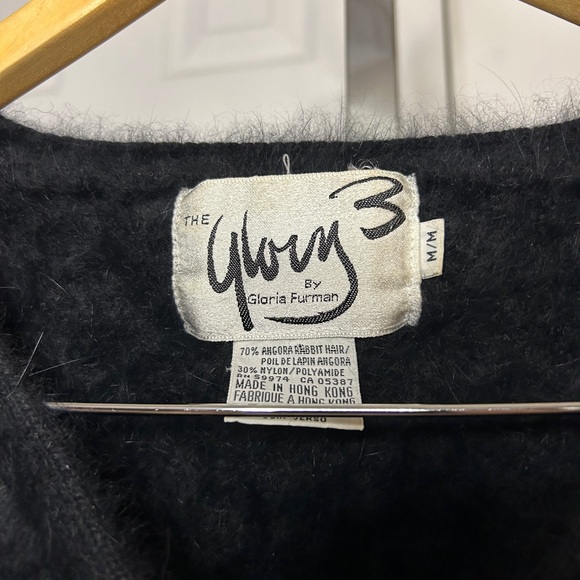 Vintage 80s Black Angora Puff Sleeve Cropped Sweater by Gloria Furman | Glory 3 - Picture 6 of 6